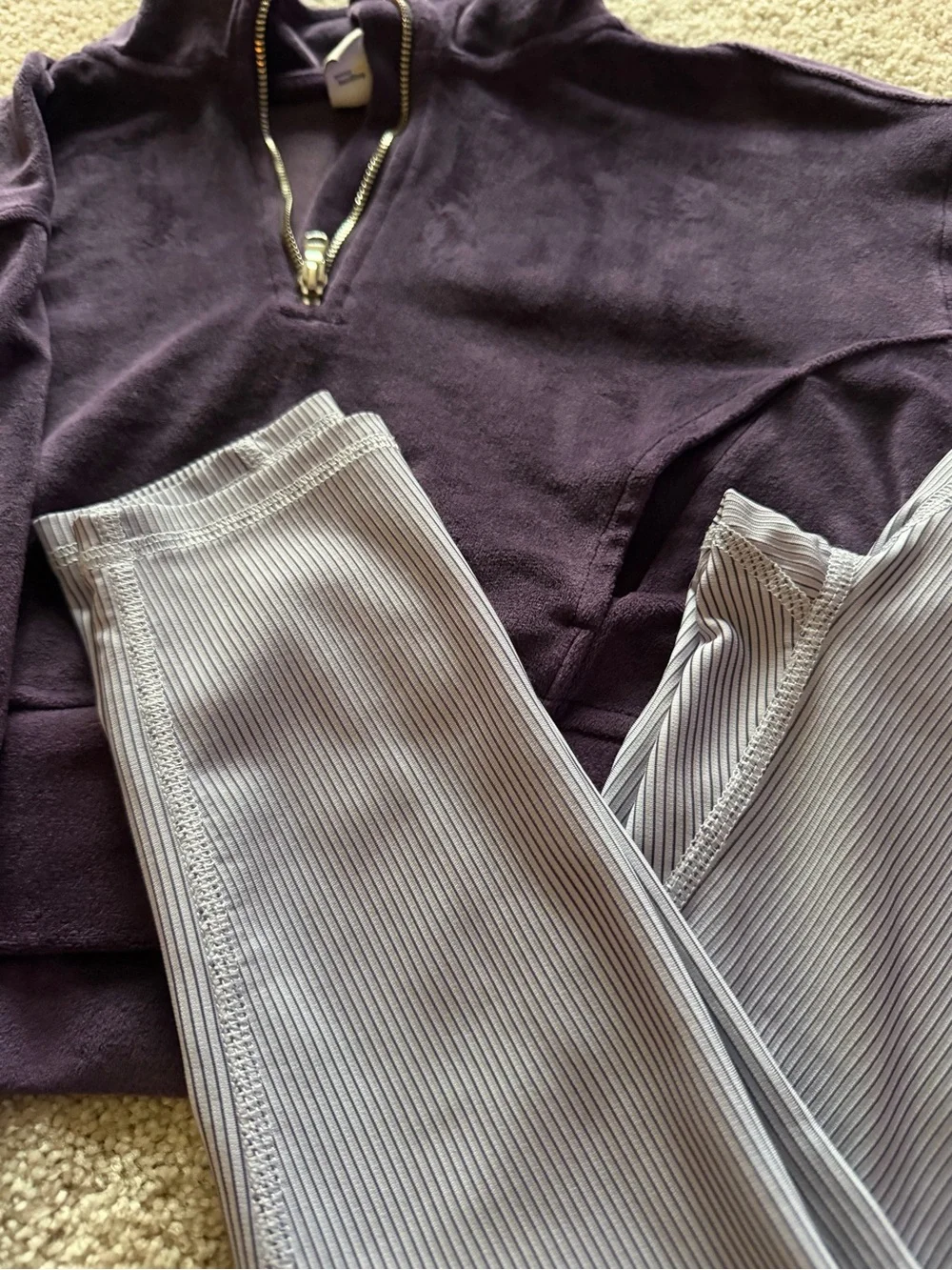 Girls Purple Half-Zip Pullover Sweatshirt + Leggings